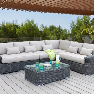 Best Selling Garden Set Aluminum Frame Half Round Rattan Wicker Thick Cushion Sectional Sofa Set With Ottoman For Outdoor Patio