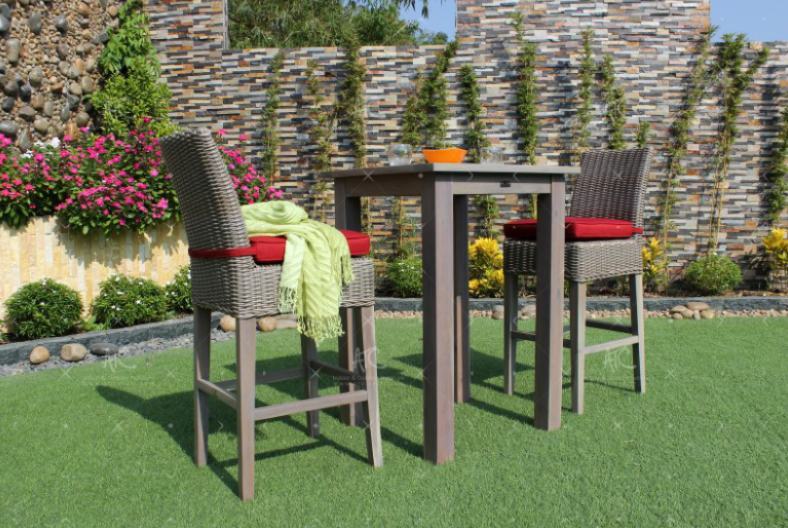 Rattan patio bar Rope mix wooden garden luxury bar chill coffee wine furniture outdoor wicker high dining bar set from Viet Nam