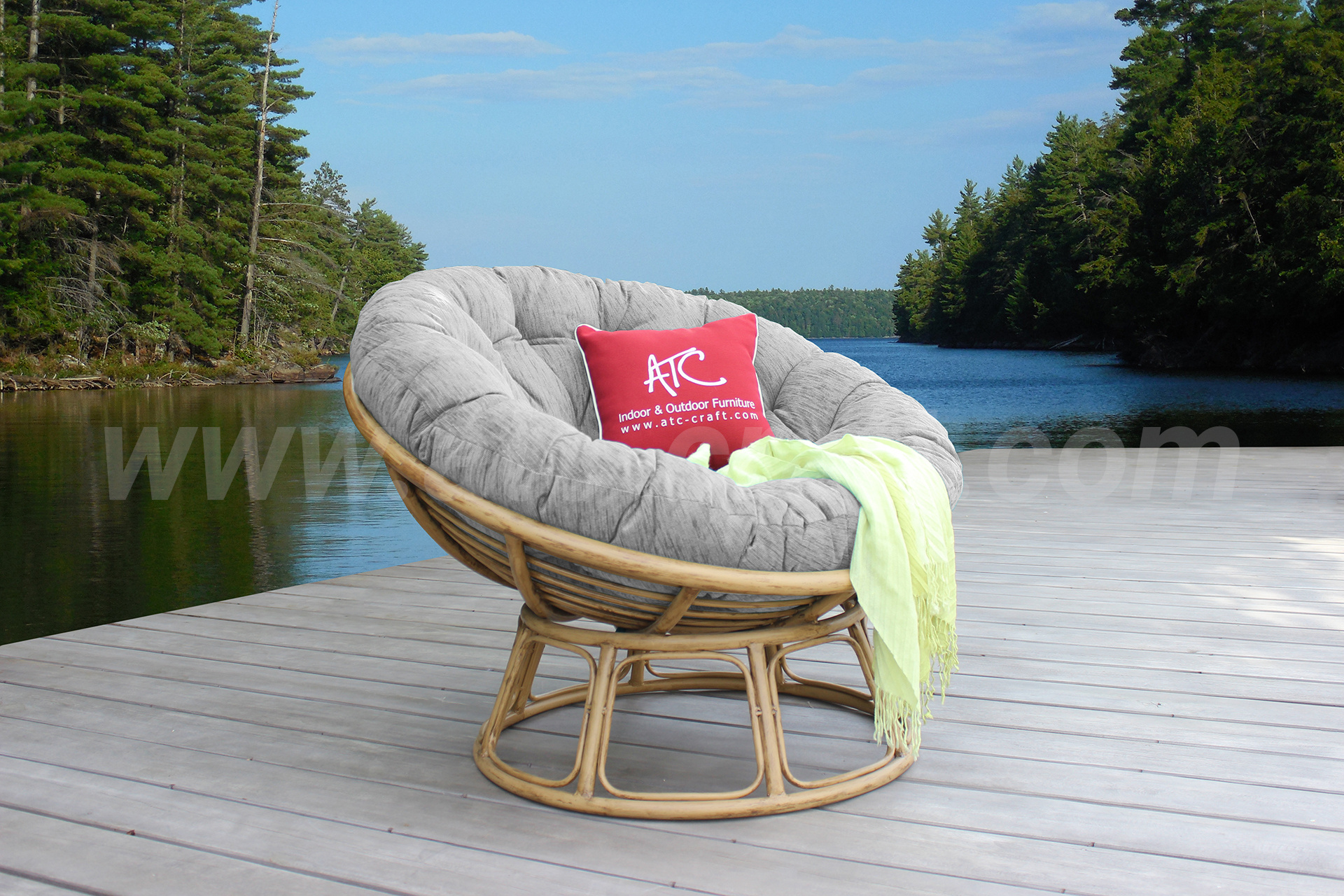 Rattan Round Lounge Leisure Chair Relaxing Outdoor Papasan Chair for Patio Garden Living Room