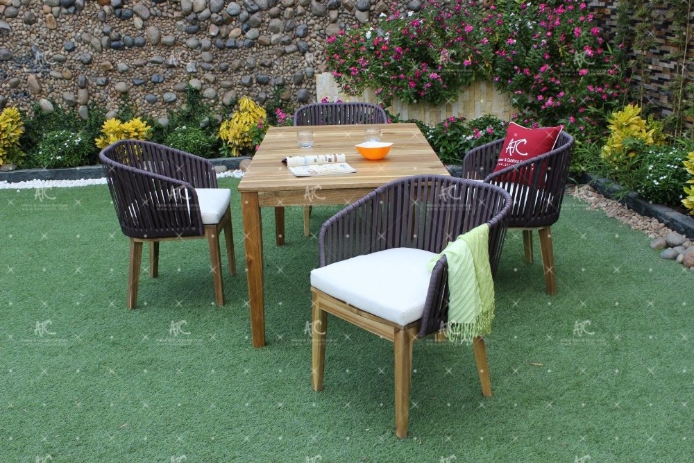 Hot sale 6-seater teak & rope dining set indoor and outdoor with durable and eco-friendly material