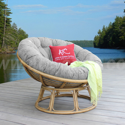 Rattan Round Lounge Leisure Chair Relaxing Outdoor Papasan Chair for Patio Garden Living Room