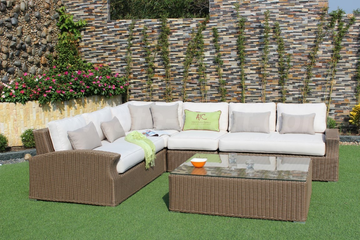 Best Selling Garden Set Aluminum Frame Half Round Rattan Wicker Thick Cushion Sectional Sofa Set With Ottoman For Outdoor Patio