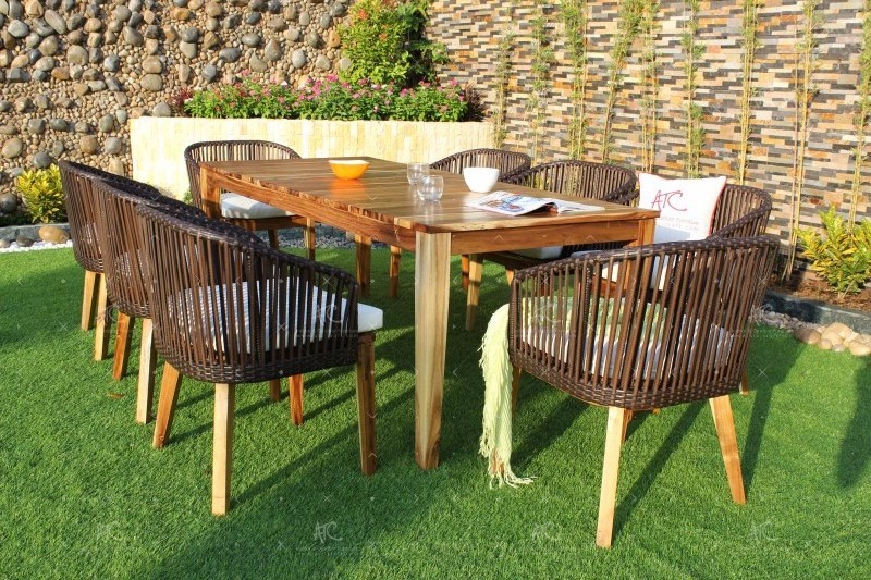 Hot sale 6-seater teak & rope dining set indoor and outdoor with durable and eco-friendly material