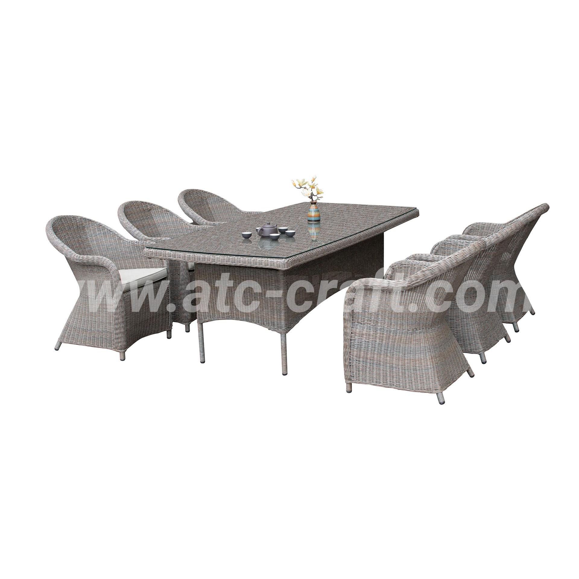 New European Style Moveable All Weather Rattan Wicker Aluminum Frame High Chair Outdoor Dining Table For Patio Garden Villa Use