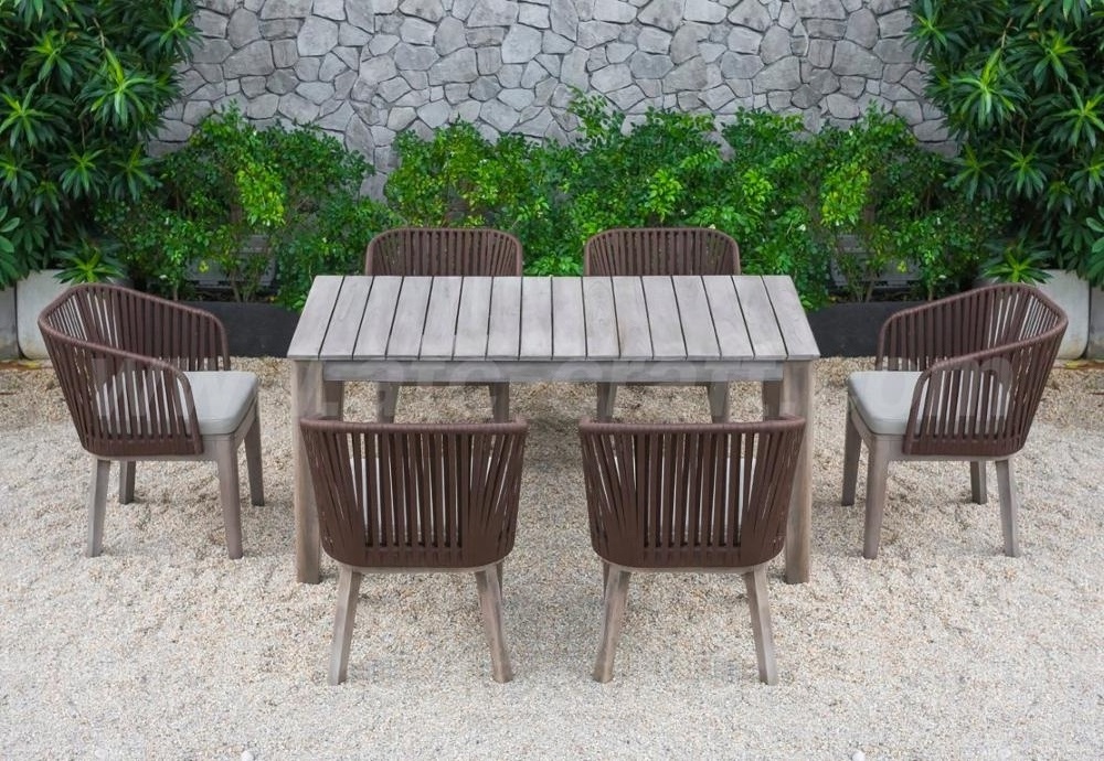 Hot sale 6-seater teak & rope dining set indoor and outdoor with durable and eco-friendly material