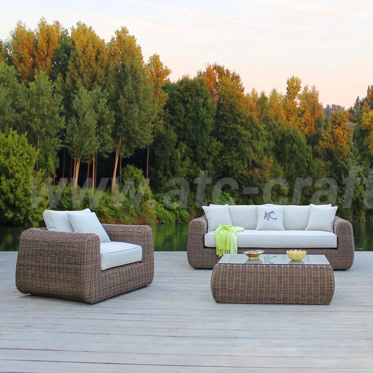 Must-Have Item Brown Round Wicker Aluminum Frame Thick Cushion All Weather Outdoor Sofa Set For Hotel Restaurant Cruise Ship Use