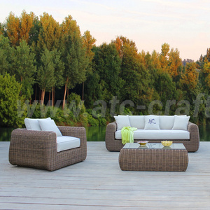 Must-Have Item Brown Round Wicker Aluminum Frame Thick Cushion All Weather Outdoor Sofa Set For Hotel Restaurant Cruise Ship Use