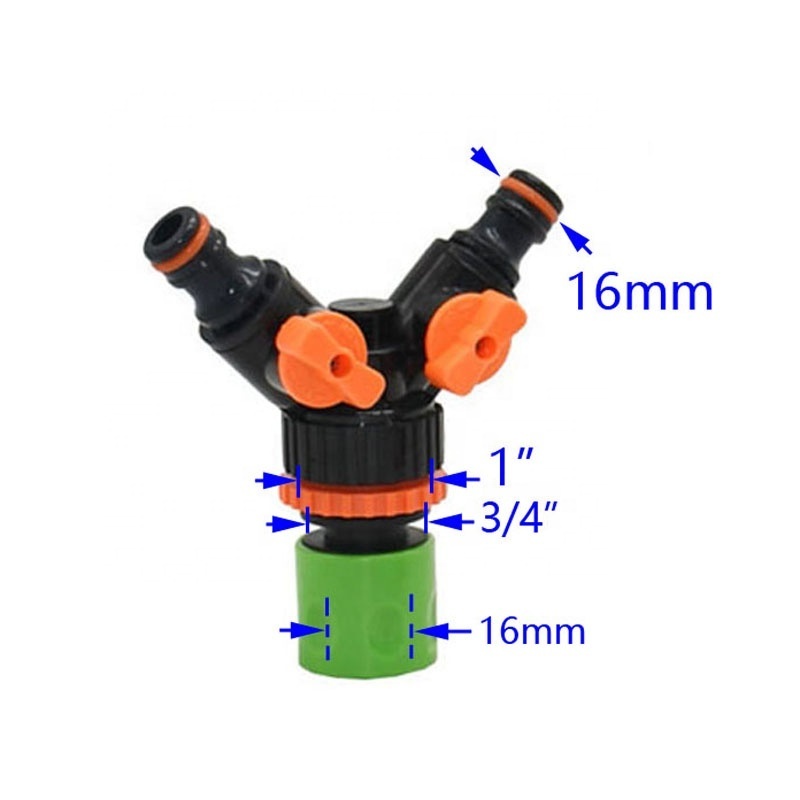 2-way Garden Tap Female 1/2 3/4 to 5/8 1/4