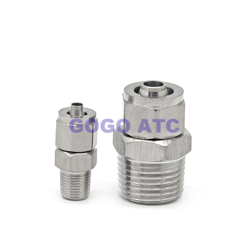 Stainless steel connector 1/8 1/4 3/8 1/2 male thread 6 8 10 12 mm hose PU tube fitting PU PTFE soft plastic pipe quick joint