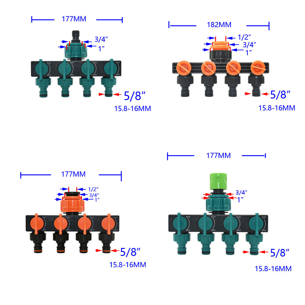 Drip Irrigation 4-Way Garden Tap Water Splitter Water Pipe 4 way Splitter Irrigation Valve Quick Connector Female 1/2 