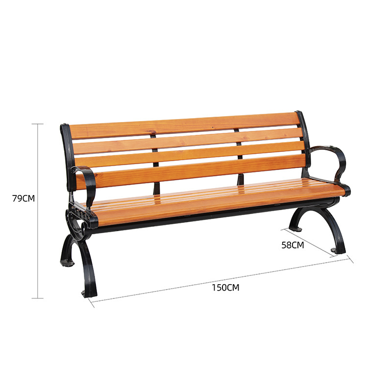 Wholesale Garden Park Bench Porch Chair Light Wood Grain Color Plastic-Wood Cast Aluminum Waterproof Seat