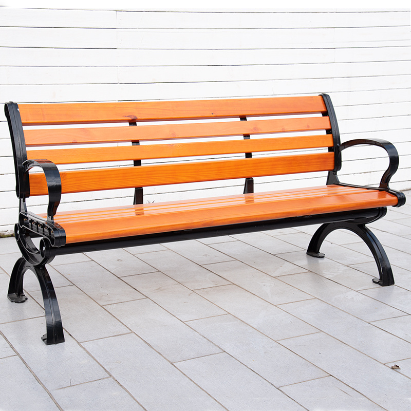 Wholesale Garden Park Bench Porch Chair Light Wood Grain Color Plastic-Wood Cast Aluminum Waterproof Seat