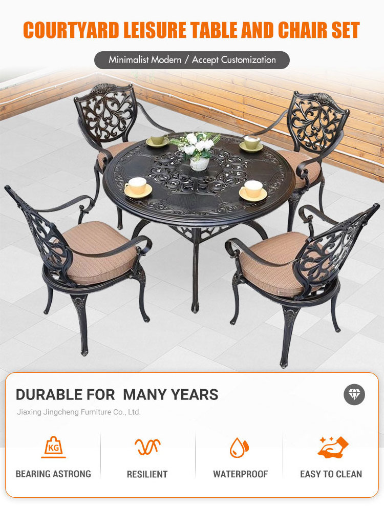 Hot Selling Outdoor Cast Aluminium Round Table And Chair Furniture 5-Pieces Dining Sets Patio Furniture