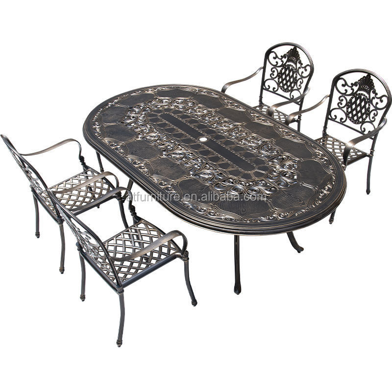 Hot Selling Outdoor Cast Aluminium Round Table And Chair Furniture 5-Pieces Dining Sets Patio Furniture