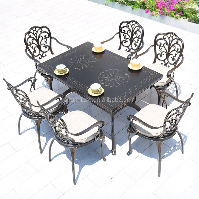 High Quality Flower Outdoor Cast Aluminium Furniture Garden 7PCS Table And Chair Sets Patio Furniture