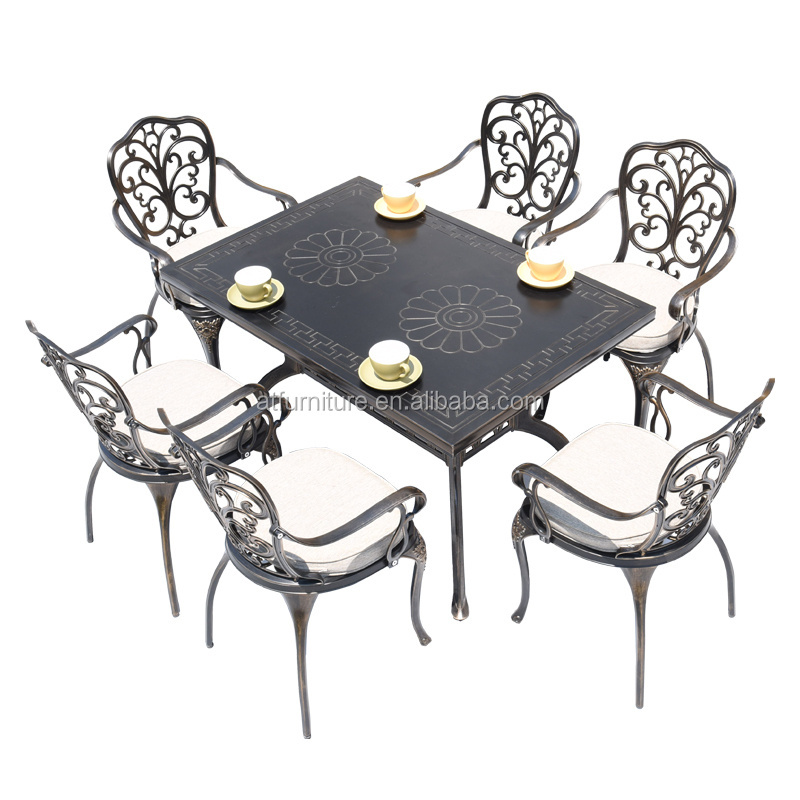 High Quality Flower Outdoor Cast Aluminium Furniture Garden 7PCS Table And Chair Sets Patio Furniture