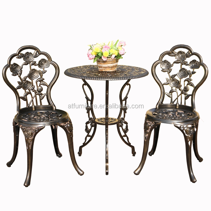 Wholesale Rose Cast Aluminum Outdoor 3-Pieces Vintage Bistro Furniture Patio Metal Garden Table Chair Set