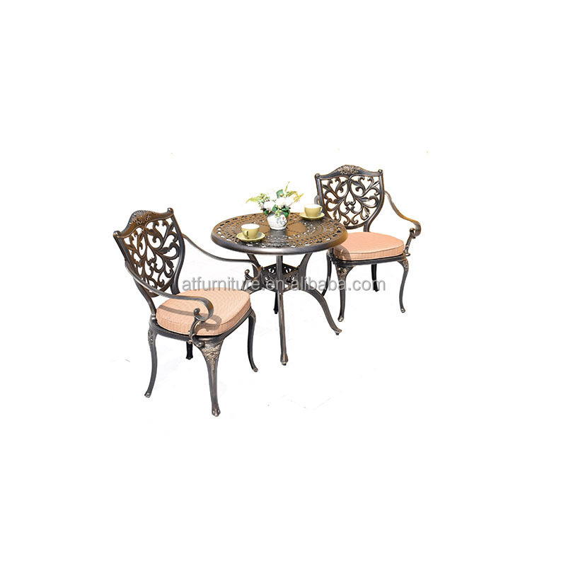 Hot Sale Retro Anti-Proof Garden Courtyard Villa Use 3 Pieces Dining Bistro Set Cast Aluminum Outdoor Furniture