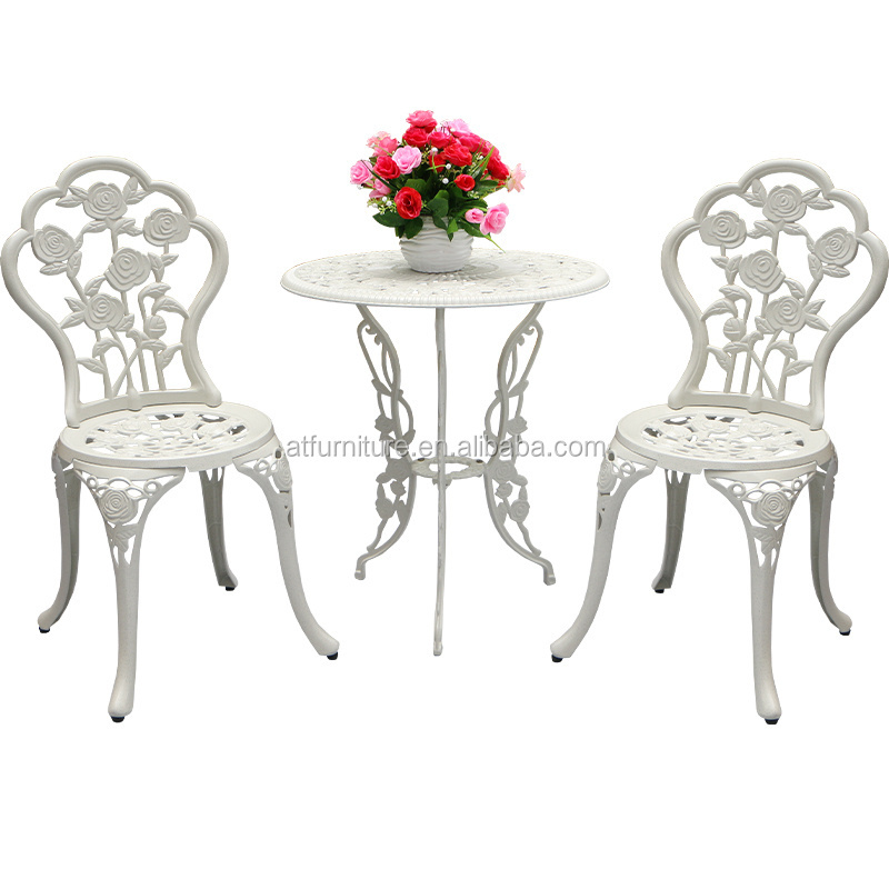 Wholesale Rose Cast Aluminum Outdoor 3-Pieces Vintage Bistro Furniture Patio Metal Garden Table Chair Set