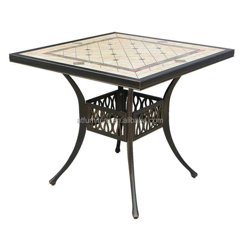 Outdoor Patio Cast Aluminum Furniture Restaurant Ceramic Tile Top 5 Pieces Dining Table And Chair Set