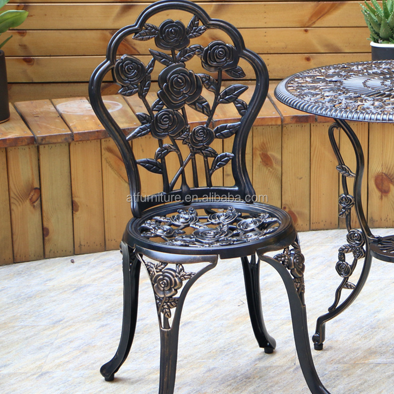 Wholesale Rose Cast Aluminum Outdoor 3-Pieces Vintage Bistro Furniture Patio Metal Garden Table Chair Set