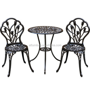 Traditional Outdoor Furniture Chair Tulip Cast Aluminum Outdoor 3-Pieces Bistro Set Patio Furniture