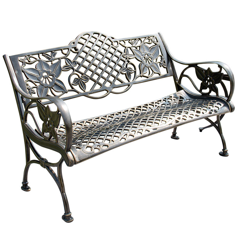 Outdoor Traditional Antirust Metal Bench Garden Park Chair and Loveseat Aluminum Leisure Bench with Backrest