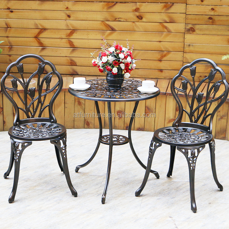 Traditional Outdoor Furniture Chair Tulip Cast Aluminum Outdoor 3-Pieces Bistro Set Patio Furniture