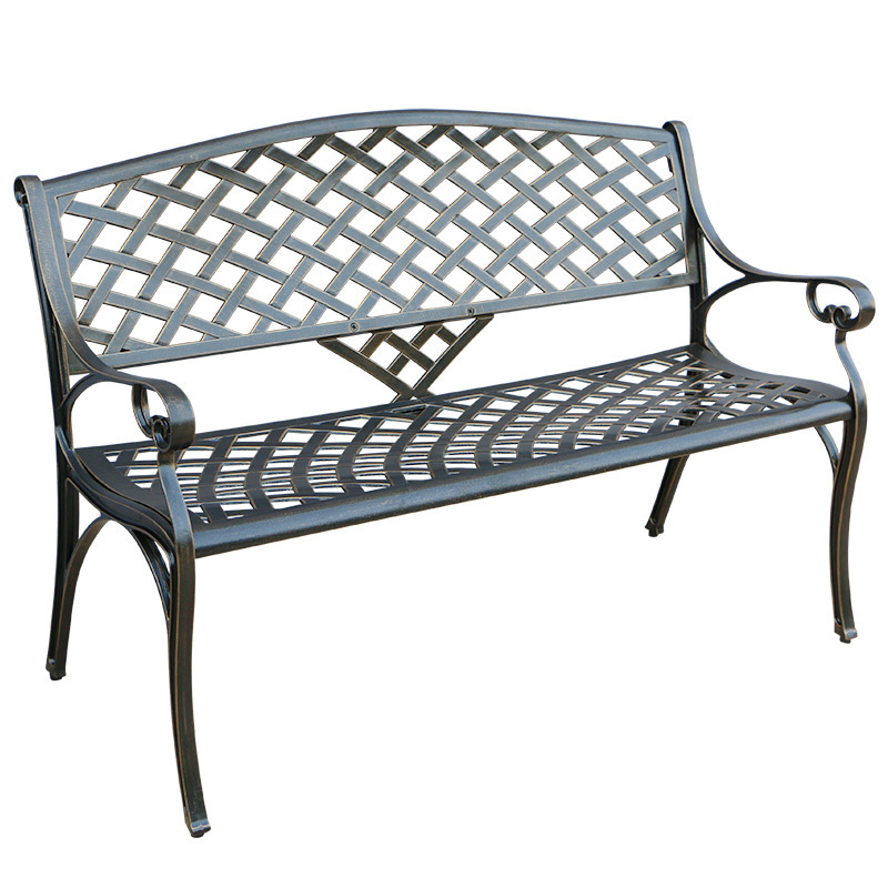 Outdoor Traditional Antirust Metal Bench Garden Park Chair and Loveseat Aluminum Leisure Bench with Backrest