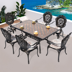 Outdoor Garden Balcony 7 Piece Rust-Free Cast Aluminum Patio Furniture Rectangular Dining Table Set For 6 Seater