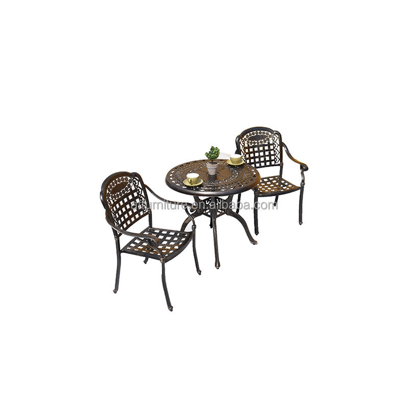 Hot Sale Retro Anti-Proof Garden Courtyard Villa Use 3 Pieces Dining Bistro Set Cast Aluminum Outdoor Furniture