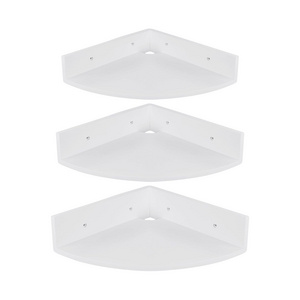 Durable White Floating Corner Shelf Set Strong Acacia Wall Mount Shelf for Storage and Display Wood Wall Organizer for Kitchen