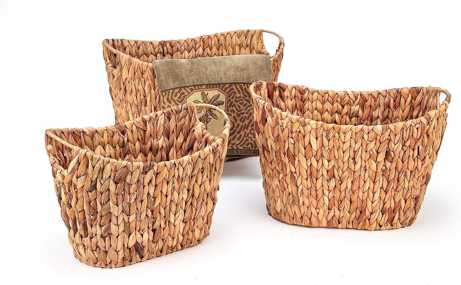 Oval Hyacinth Baskets with Handles: Innovative Set for Tall Storage, Including Laundry Baskets with Lid