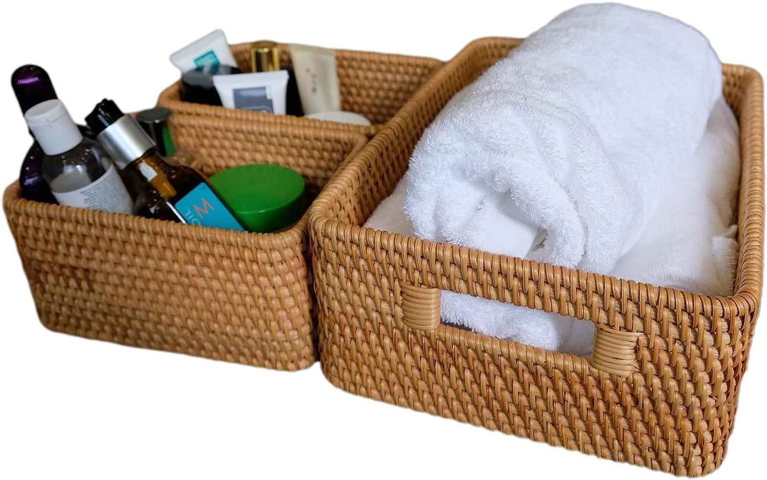 OEM Set 3 Rattan Natural Storage Baskets for Organizing Rattan Storage Baskets Woven Baskets for Storage with Carrying Handles