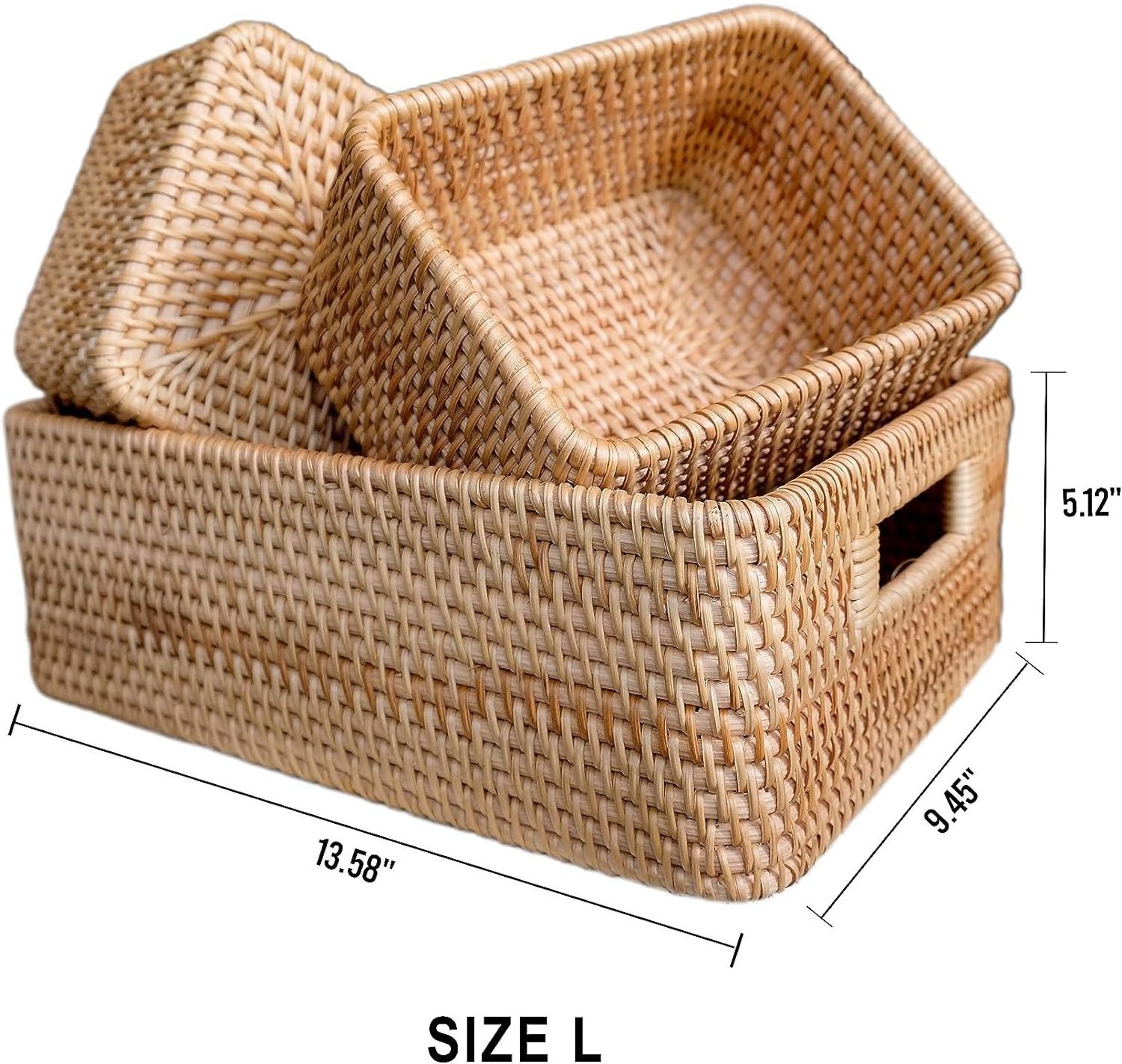 OEM Set 3 Rattan Natural Storage Baskets for Organizing Rattan Storage Baskets Woven Baskets for Storage with Carrying Handles