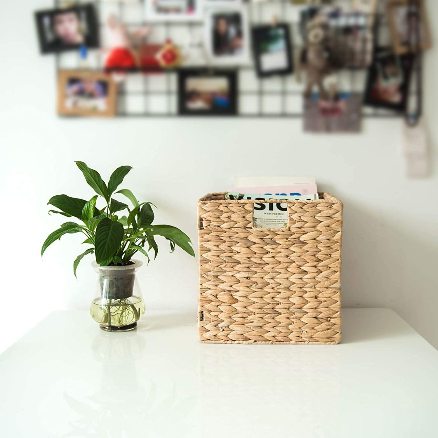 Hot selling Water Hyacinth Storage Baskets for Organizing Wicker Baskets for Storage with Liners Woven Wicker Storage Cubes