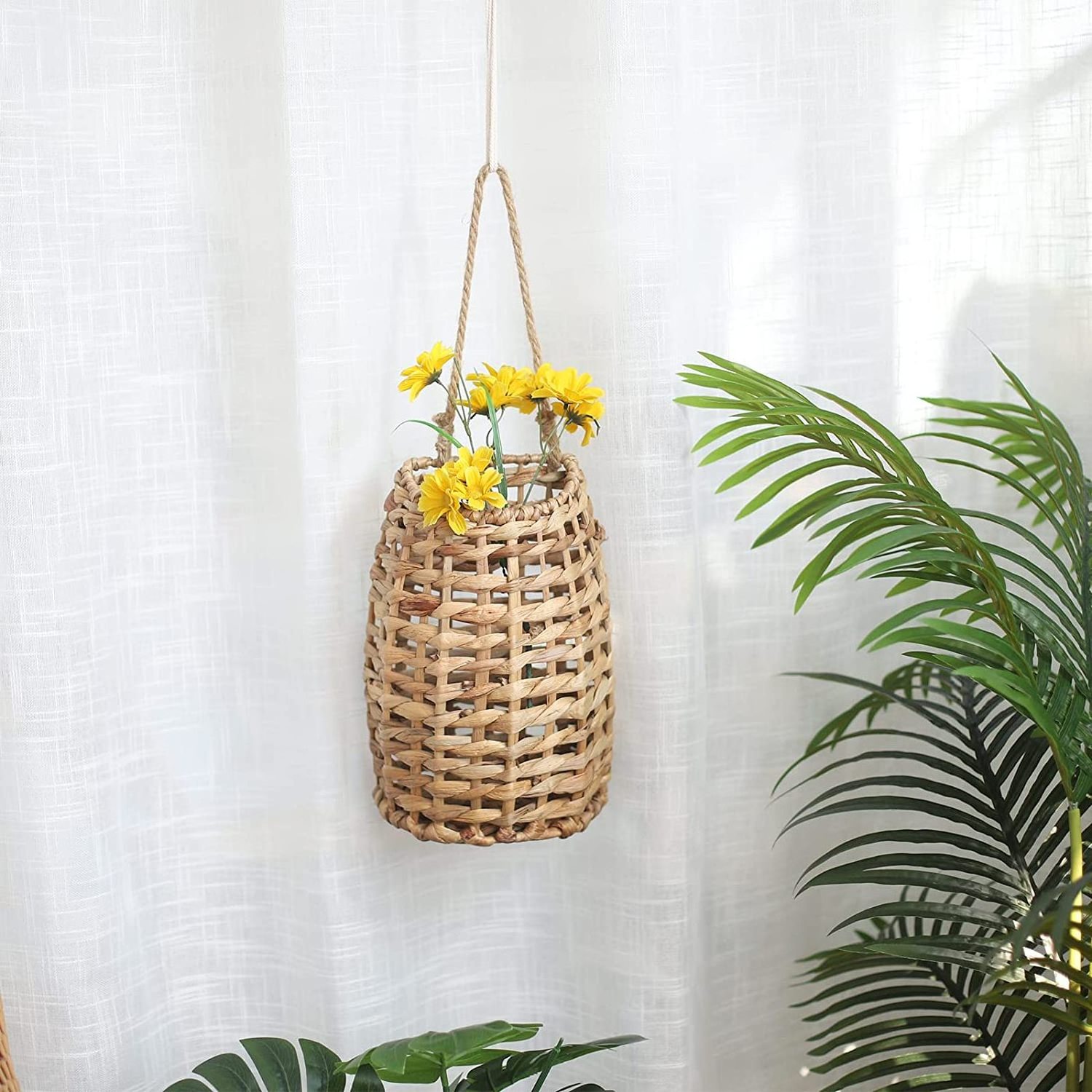 Charming Indoor Hanging Basket made of Woven Water Hyacinth - Perfect for Home, Garden