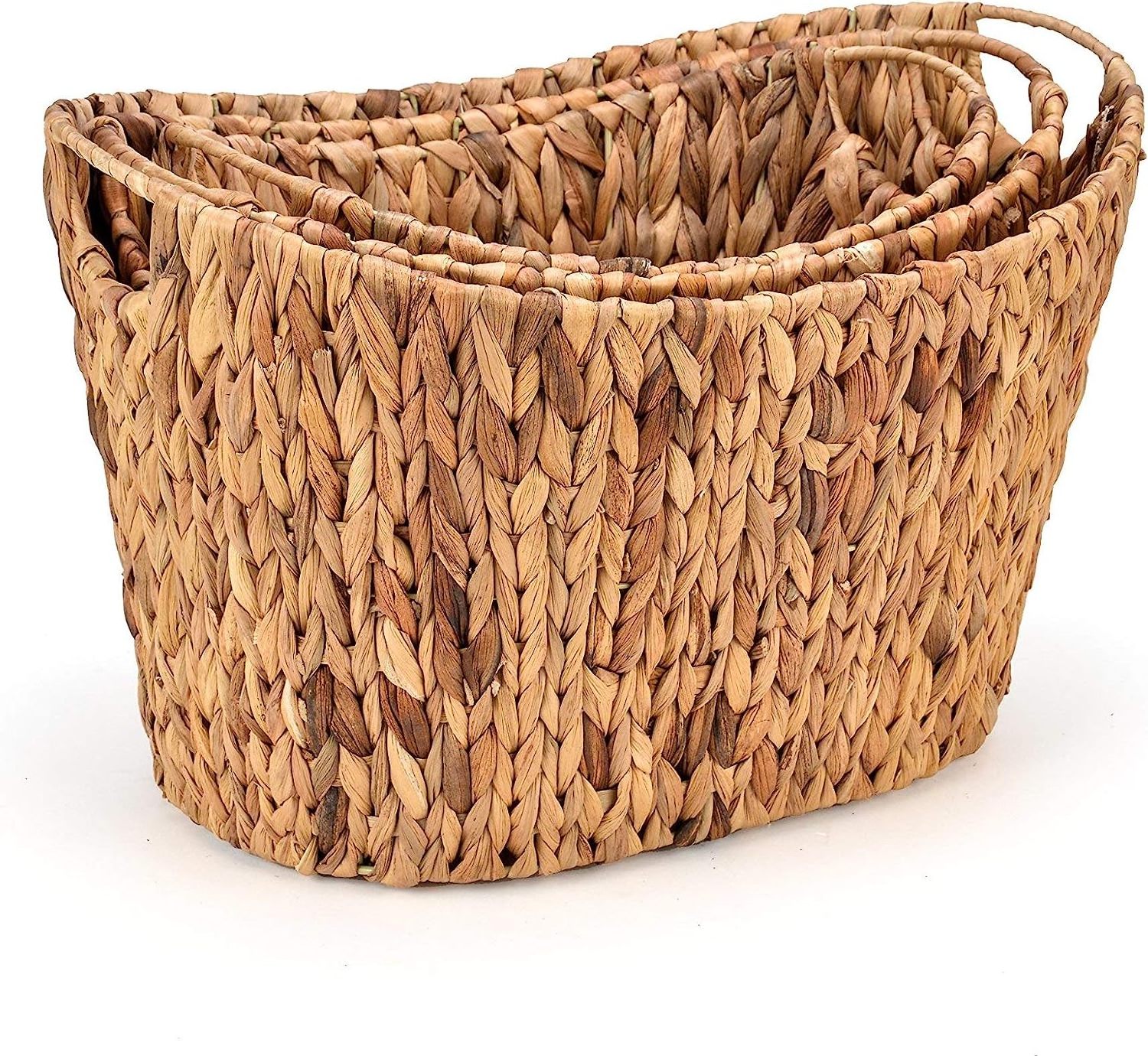 Oval Hyacinth Baskets with Handles: Innovative Set for Tall Storage, Including Laundry Baskets with Lid