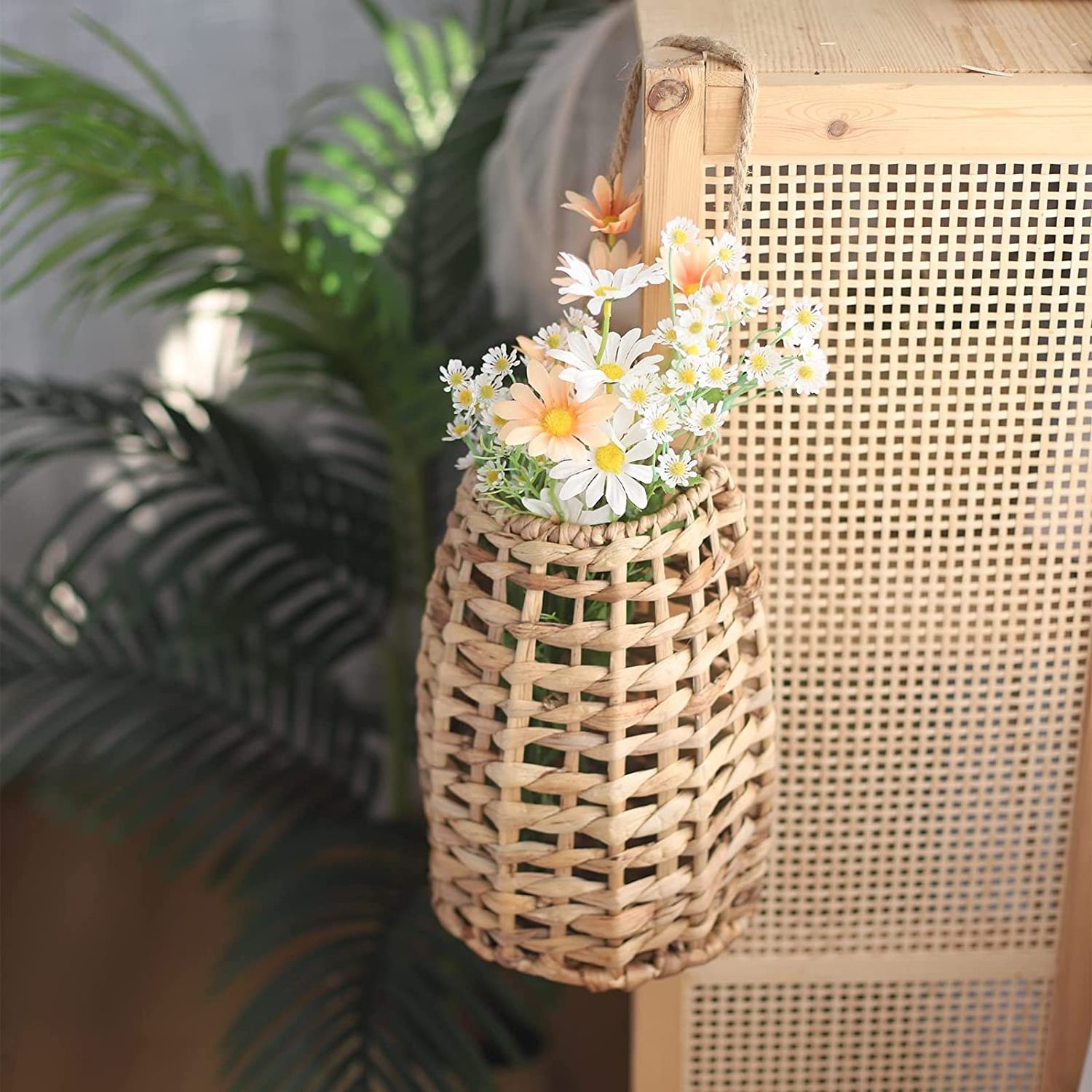 Charming Indoor Hanging Basket made of Woven Water Hyacinth - Perfect for Home, Garden