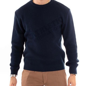 Men Sweater Patch Casual Pullover Long Sleeve Navy Blue High Neck Top Quality Winter Wear Cheap Price Breathable Knitted Sweater