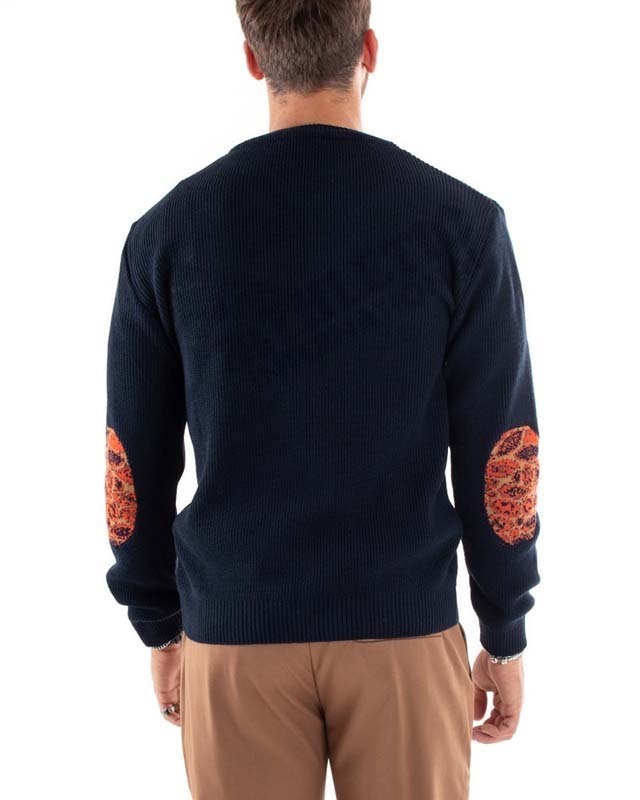 Men Sweater Patch Casual Pullover Long Sleeve Navy Blue High Neck Top Quality Winter Wear Cheap Price Breathable Knitted Sweater