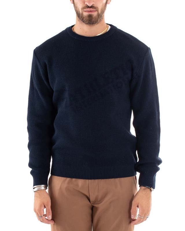 Men Sweater Patch Casual Pullover Long Sleeve Navy Blue High Neck Top Quality Winter Wear Cheap Price Breathable Knitted Sweater