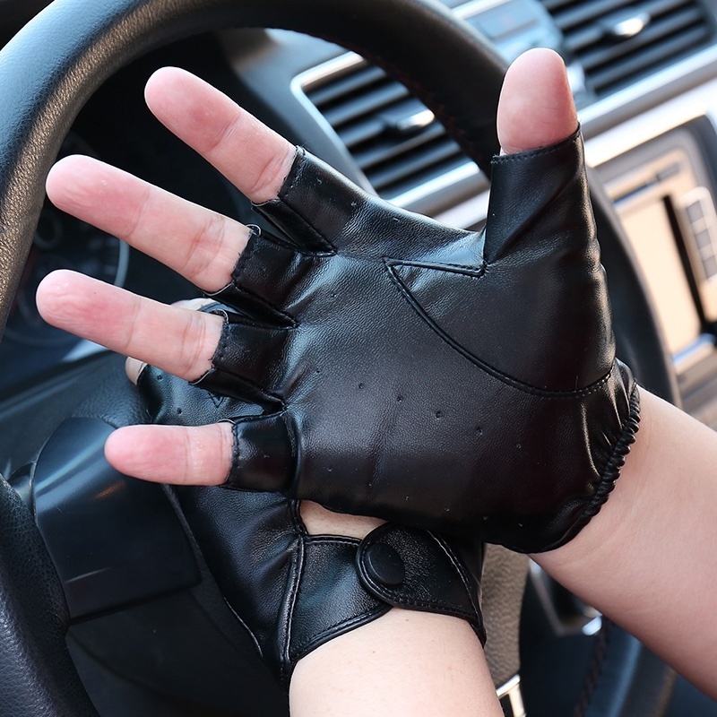 Wholesale Men Women Genuine Leather Car Driving Gloves Fingerless Mittens Black Half Finger Outdoor Shooting Gloves