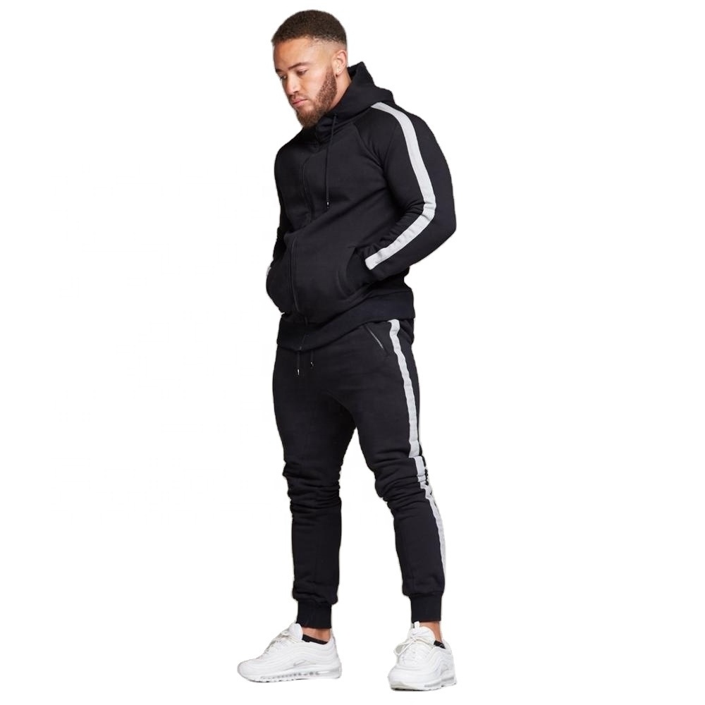 wholesale arm tape men jogging design top cotton jogging suits /custom gym sweatsuits / top Breathable tracksuits