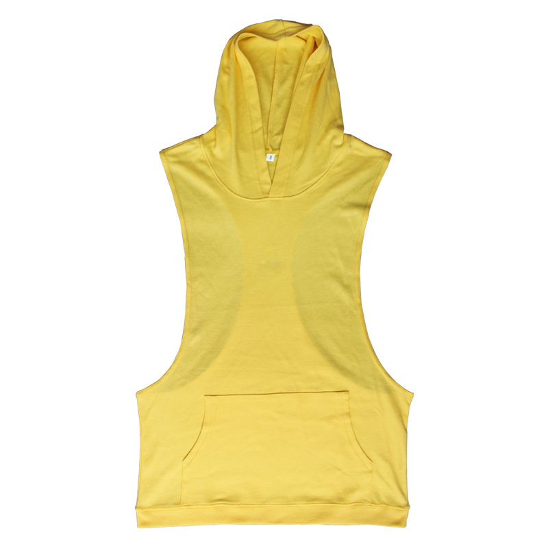 OEM wholesale custom mens tank top workout sleeveless gym tank top men vest with hood for men 100% Cotton Gym Hooded Vest