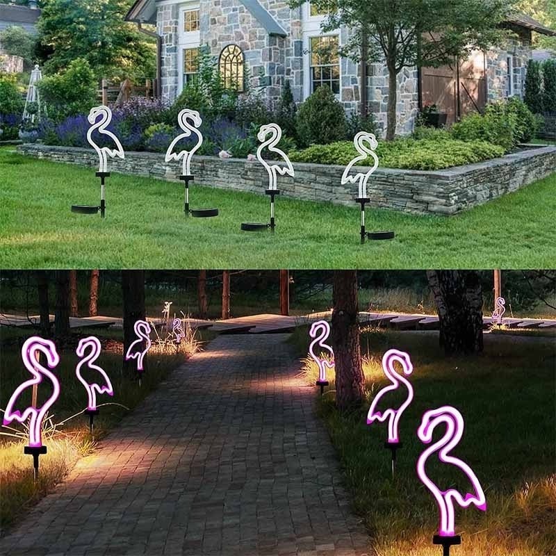 LED Bird Lamp Flamingo Neon Pile Solar Power Light Outdoor