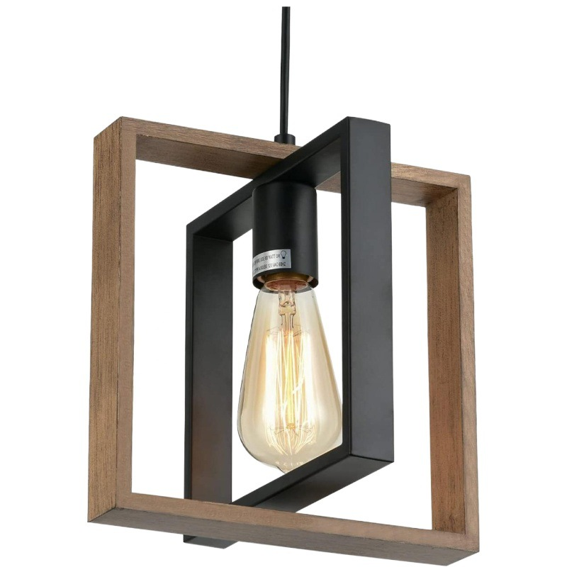 Single Square Metal Frame Hanging Fixture Soild Lantern Industrial Light Farmhouse Pendant Lighting