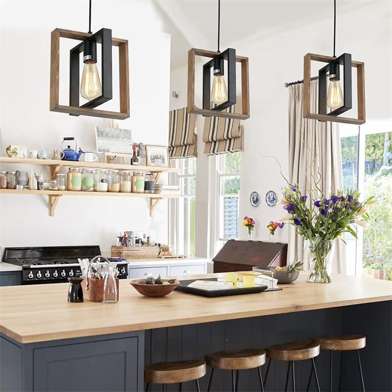 Single Square Metal Frame Hanging Fixture Soild Lantern Industrial Light Farmhouse Pendant Lighting