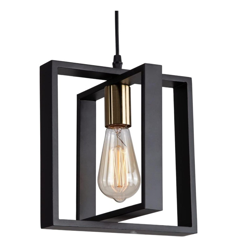 Single Square Metal Frame Hanging Fixture Soild Lantern Industrial Light Farmhouse Pendant Lighting