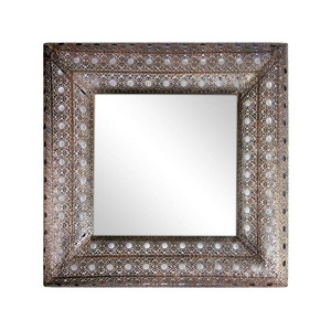 Vintage Oriental Moroccan Cutwork Bronze Square Wall Decoration Mirror